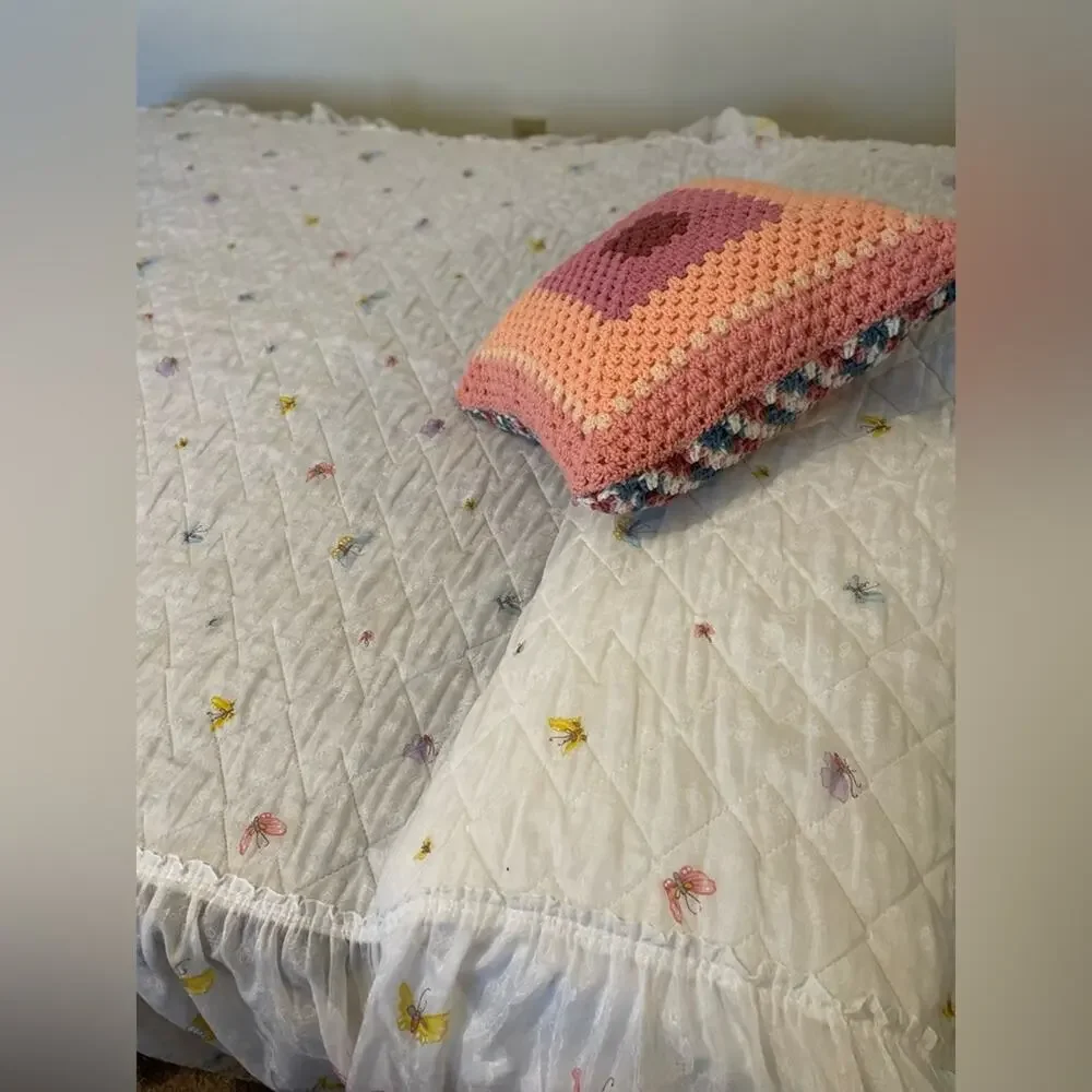 70s fairycore butterfly bedspread floral